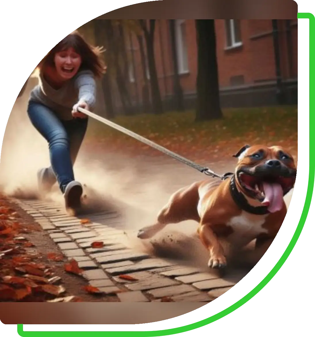 Energetic dog dragging owner on sidewalk